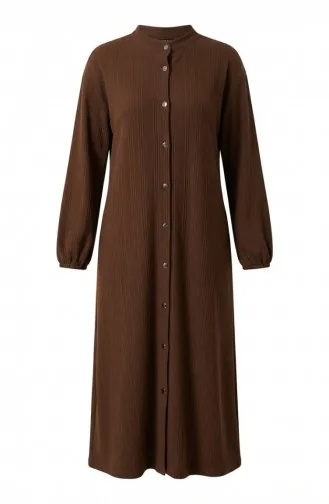 Lange Geknöpfte Winter-Abaya Mit Elastischen Ärmeln 2214-01 Tan 2214-01