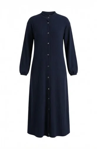 عباية شتوية طويلة بأزرار أمامية وأكمام مطاطية، موديل 2214-02، لون كحلي 2214-02