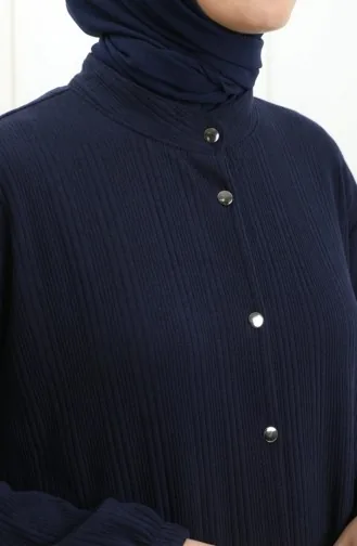 عباية شتوية طويلة بأزرار أمامية وأكمام مطاطية، موديل 2214-02، لون كحلي 2214-02