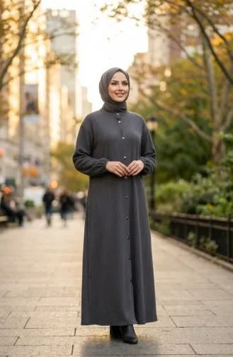عباية شتوية طويلة بأزرار وأكمام مطاطية 2214-03 أنثراسيت 2214-03