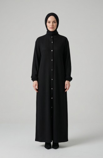 Lange Geknöpfte Winter-Abaya Mit Elastischen Ärmeln 2214-04 Schwarz 2214-04