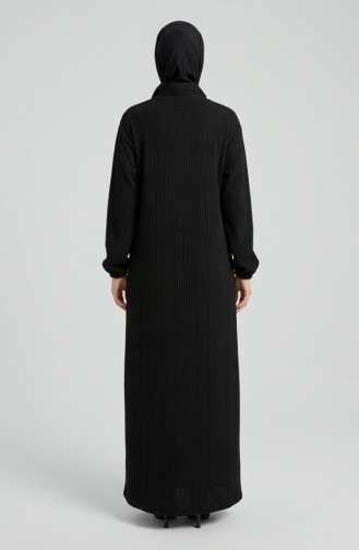 Lange Geknöpfte Winter-Abaya Mit Elastischen Ärmeln 2214-04 Schwarz 2214-04