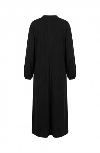 Lange Geknöpfte Winter-Abaya Mit Elastischen Ärmeln 2214-04 Schwarz 2214-04