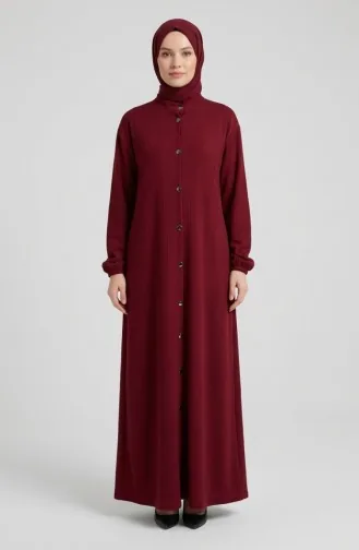 عباية شتوية طويلة بأزرار أمامية وأكمام مطاطية، رقم الموديل 2214-05، لون عنابي 2214-05