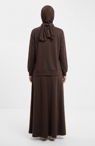 Tunic And Skirt Two-Piece Set With Bow Detail 0237-02 Brown 0237-02