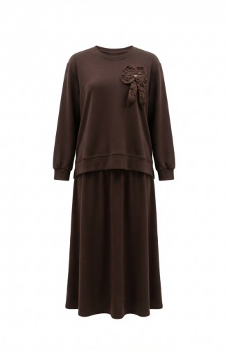 Tunic And Skirt Two-Piece Set With Bow Detail 0237-02 Brown 0237-02