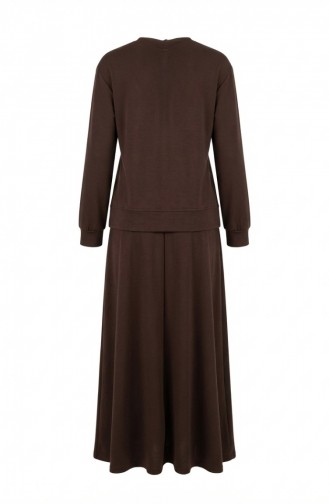 Tunic And Skirt Two-Piece Set With Bow Detail 0237-02 Brown 0237-02