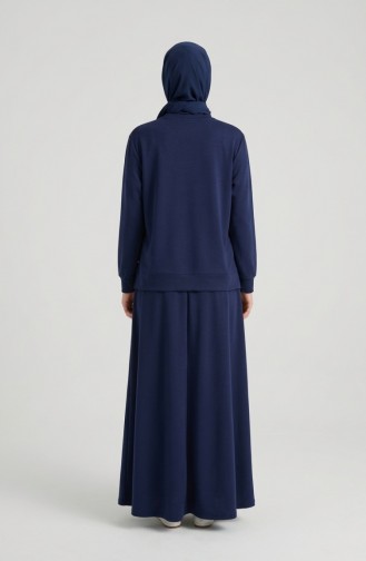 طقم مكون من قطعتين: تونيك وتنورة، مزين بفيونكة، 0237-03، لون كحلي 0237-03