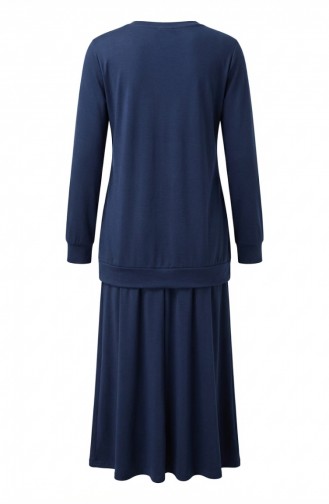 طقم مكون من قطعتين: تونيك وتنورة، مزين بفيونكة، 0237-03، لون كحلي 0237-03