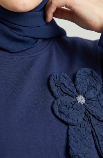 طقم مكون من قطعتين: تونيك وتنورة، مزين بفيونكة، 0237-03، لون كحلي 0237-03