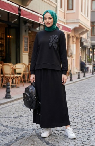 Zweiteiliges Tunika- Und Rock-Set Mit Schleifendetail 0237-04 Schwarz 0237-04