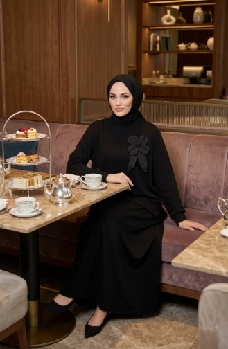 Zweiteiliges Tunika- Und Rock-Set Mit Schleifendetail 0237-04 Schwarz 0237-04