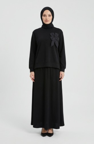 Zweiteiliges Tunika- Und Rock-Set Mit Schleifendetail 0237-04 Schwarz 0237-04