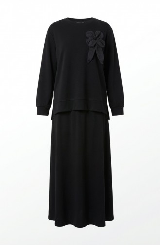 Zweiteiliges Tunika- Und Rock-Set Mit Schleifendetail 0237-04 Schwarz 0237-04