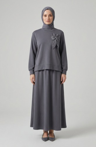 Tunic And Skirt Two-Piece Set With Bow Detail 0237-05 Grey 0237-05