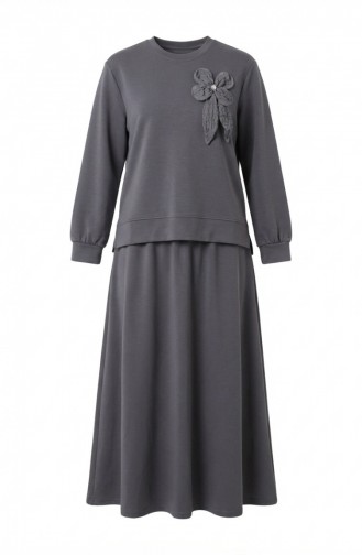 Tunic And Skirt Two-Piece Set With Bow Detail 0237-05 Grey 0237-05