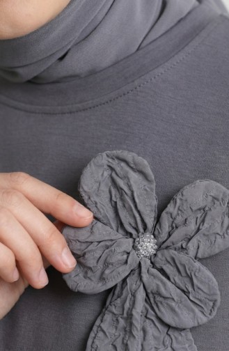 Tunic And Skirt Two-Piece Set With Bow Detail 0237-05 Grey 0237-05