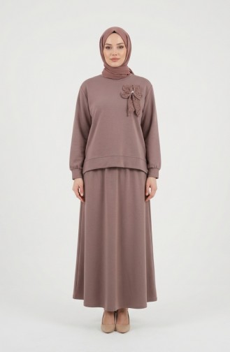 Tunic And Skirt Two-Piece Set With Bow Detail 0237-06 Mink 0237-06