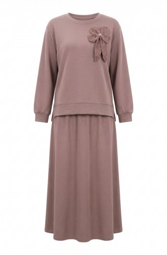 Tunic And Skirt Two-Piece Set With Bow Detail 0237-06 Mink 0237-06