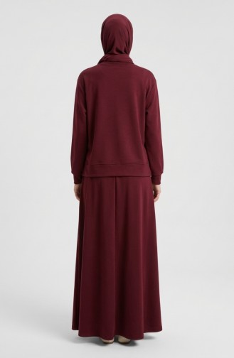 Tuniek En Rok Tweedelige Set Met Strikdetail 0237-07 Bordeauxrood 0237-07