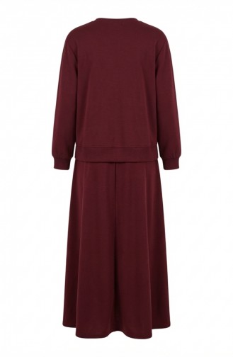 Tuniek En Rok Tweedelige Set Met Strikdetail 0237-07 Bordeauxrood 0237-07