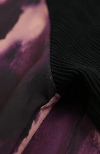 Ensemble Deux Pièces Tunique Plissée Imprimée Et Pantalon 2215-01 Noir Violet 2215-01