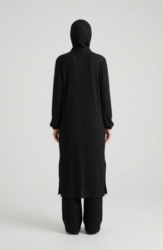 Button-Down Pleated Tunic And Pants Two-Piece Set 2216-01 Black 2216-01