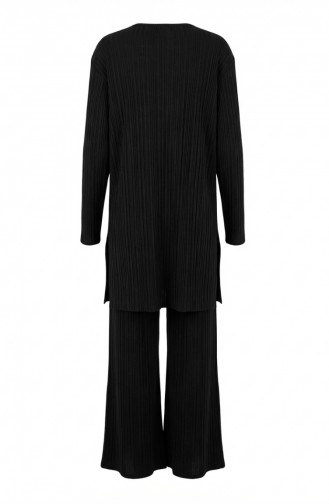 Button-Down Pleated Tunic And Pants Two-Piece Set 2216-01 Black 2216-01