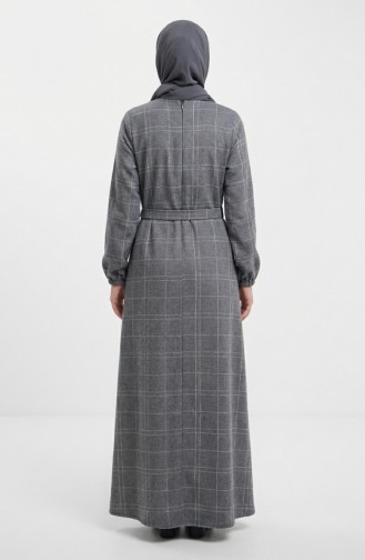 Robe D`hiver Rayée Ceinturée à Poignets élastiqués 2505-01 Gris 2505-01