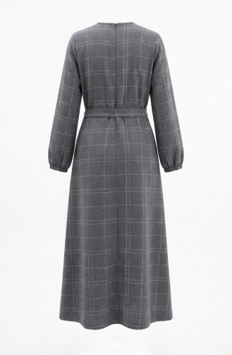 Robe D`hiver Rayée Ceinturée à Poignets élastiqués 2505-01 Gris 2505-01