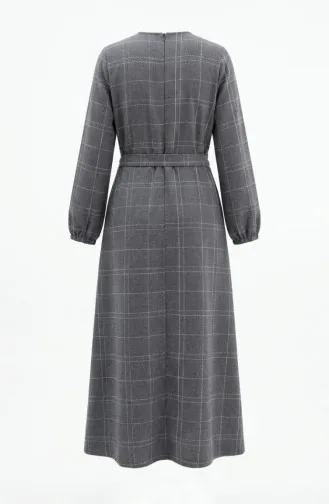 Robe D`hiver Rayée Ceinturée à Poignets élastiqués 2505-01 Gris 2505-01