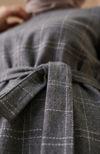 Robe D`hiver Rayée Ceinturée à Poignets élastiqués 2505-01 Gris 2505-01