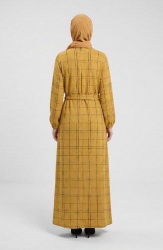 Striped Belted Winter Dress With Elasticated Cuffs 2505-02 Mustard 2505-02