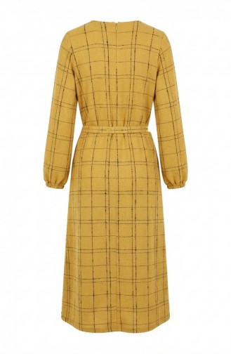 Striped Belted Winter Dress With Elasticated Cuffs 2505-02 Mustard 2505-02