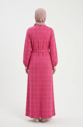 Striped Belted Winter Dress With Elasticated Cuffs 2505-03 Pink 2505-03