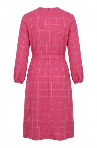 Striped Belted Winter Dress With Elasticated Cuffs 2505-03 Pink 2505-03