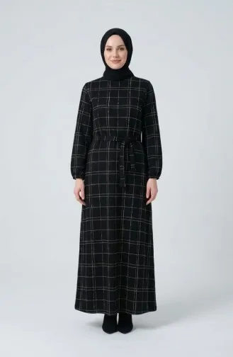 Striped Belted Winter Dress With Elasticated Cuffs 2505-04 Black 2505-04