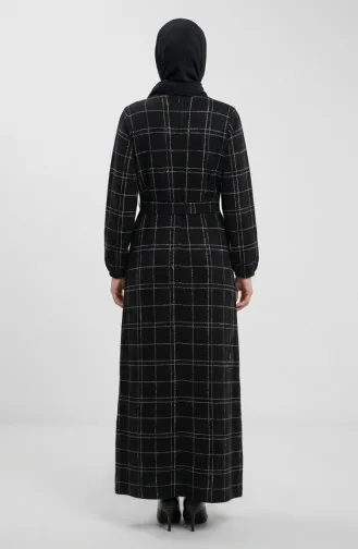 Striped Belted Winter Dress With Elasticated Cuffs 2505-04 Black 2505-04