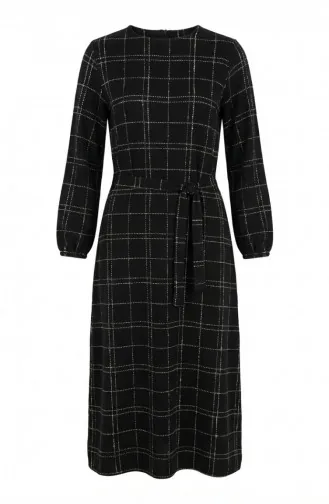 Striped Belted Winter Dress With Elasticated Cuffs 2505-04 Black 2505-04