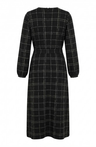 فستان شتوي مخطط بحزام وأساور مطاطية 2505-04 أسود 2505-04