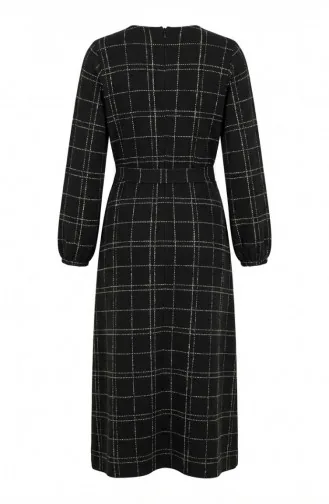 Striped Belted Winter Dress With Elasticated Cuffs 2505-04 Black 2505-04