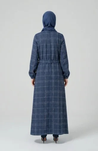 Robe D`hiver Rayée Avec Ceinture Et Poignets élastiqués 2505-05 Bleu Marine 2505-05