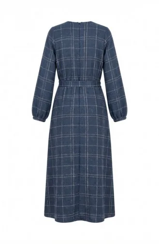 Robe D`hiver Rayée Avec Ceinture Et Poignets élastiqués 2505-05 Bleu Marine 2505-05