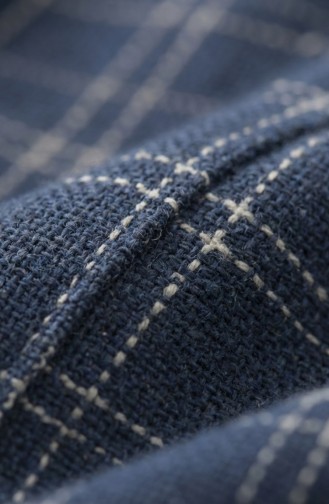 فستان شتوي مخطط بحزام وأساور مطاطية 2505-05 أزرق داكن 2505-05