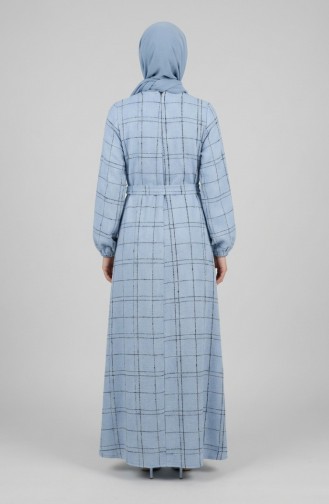 Striped Belted Winter Dress With Elasticated Cuffs 2505-06 Blue 2505-06