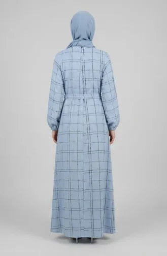 Robe D`hiver Rayée Ceinturée à Poignets élastiqués 2505-06 Bleu 2505-06
