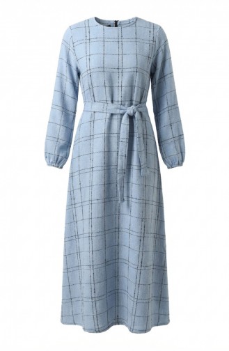 Striped Belted Winter Dress With Elasticated Cuffs 2505-06 Blue 2505-06