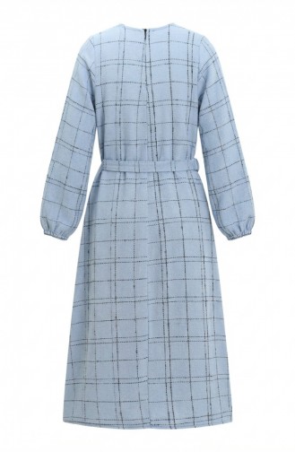 Striped Belted Winter Dress With Elasticated Cuffs 2505-06 Blue 2505-06