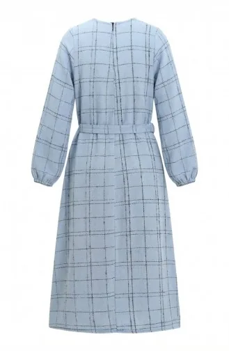 Robe D`hiver Rayée Ceinturée à Poignets élastiqués 2505-06 Bleu 2505-06