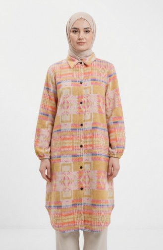 سترة شتوية منقوشة بنقوش عرقية وأزرار، مستوحاة من زي الحطابين، رقم الموديل 2504-01، لونها خردلي تراكوتا 2504-01